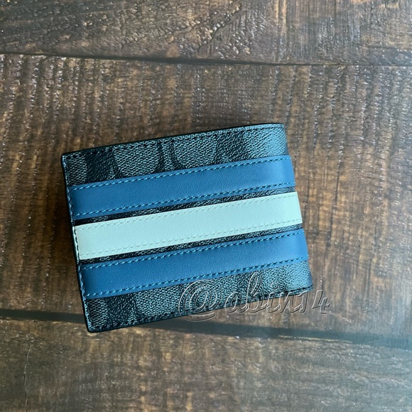 NWT Coach Signature Leather Canvas Slim Billfold Varsity Stripe Wallet - Picture 3 of 4